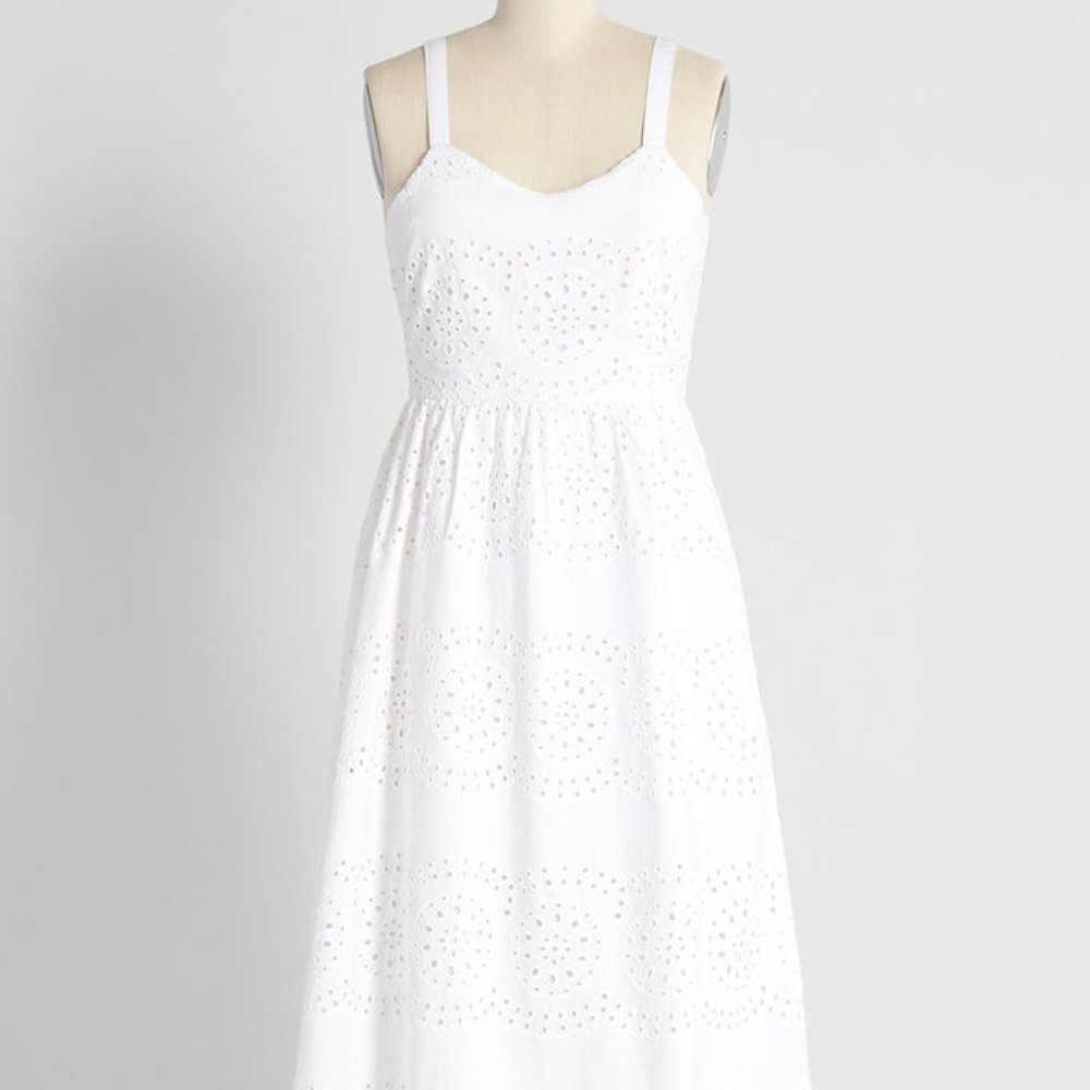Modcloth White Caught My Eyelet Cotton Sundress